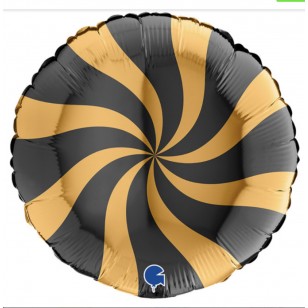 Gold & Black Candy Swirl Willy Wonka Birthday Balloon